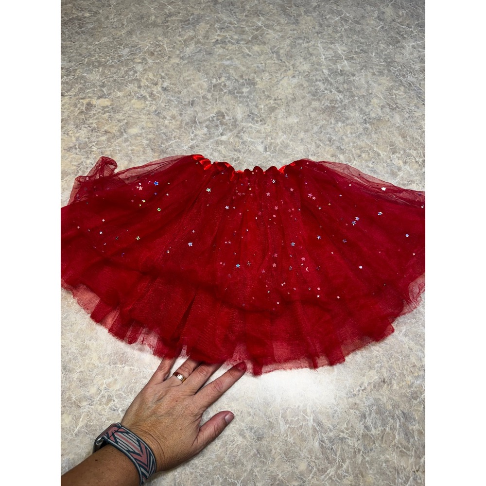 Red Tulle Tutu Skirt Toddler Girls Holographic Stars Moons Sequins Sparkle 4N12